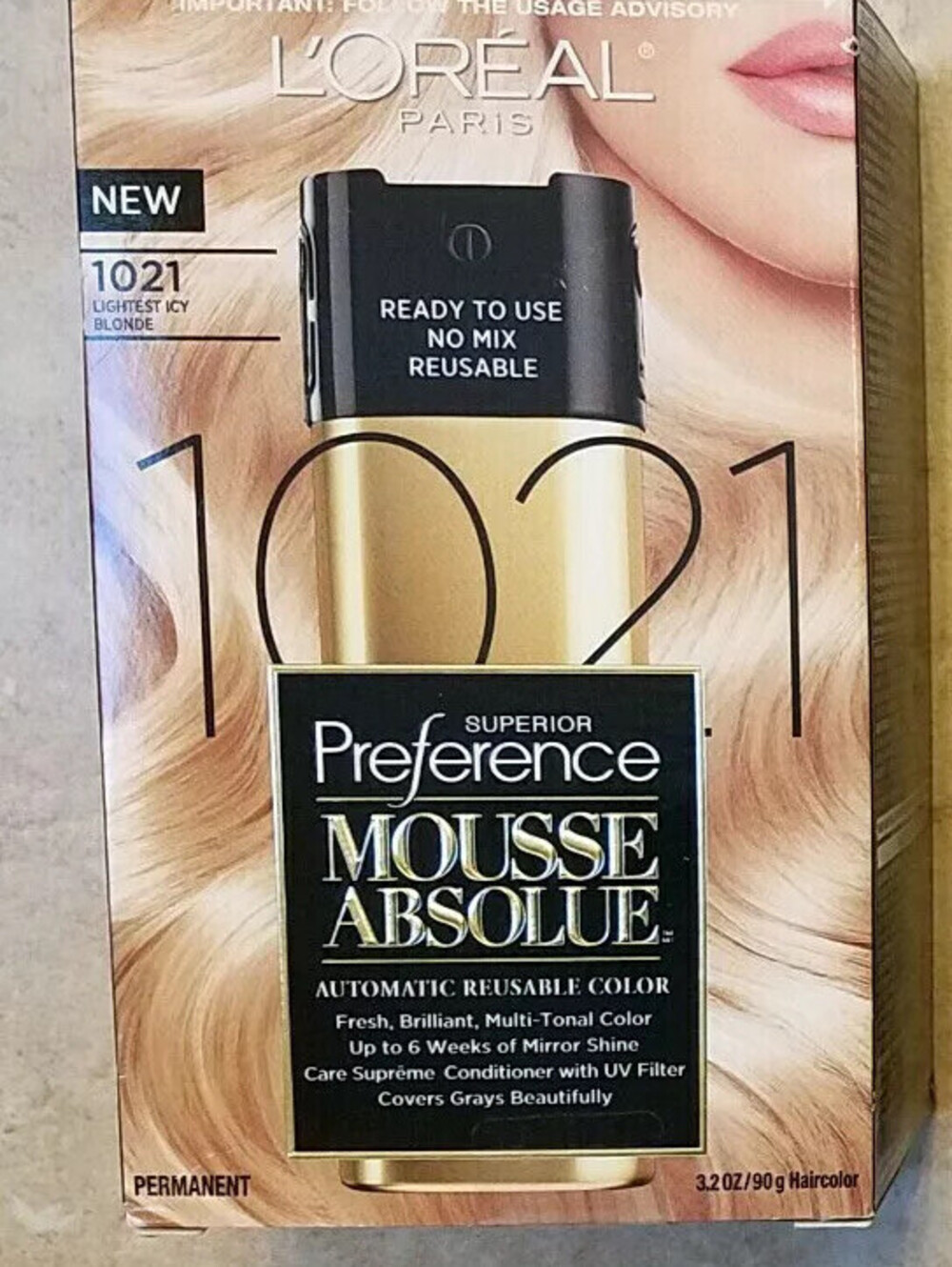 3 pack LOREAL Superior Preference Mousse Absolue #1021 Lighest Icy Blonde dye